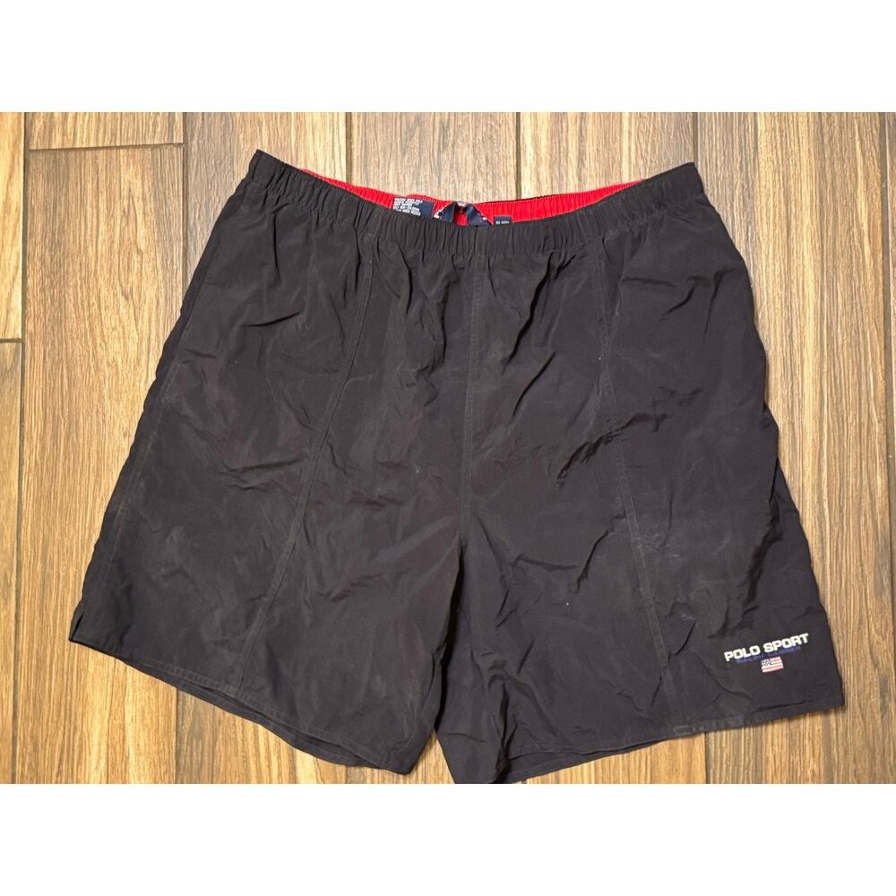 Vintage Polo Sport Ralph Lauren Swim Shorts Mens XLarge Black Nylon Lightweight